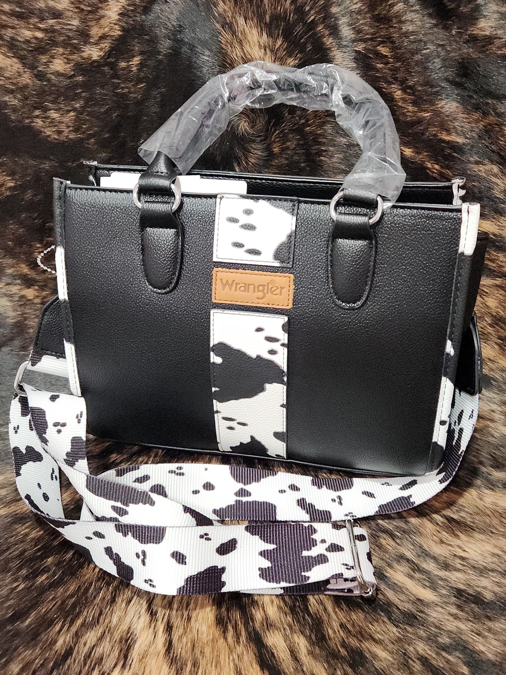 Wrangler Black Purse with White/Black Cow-Print